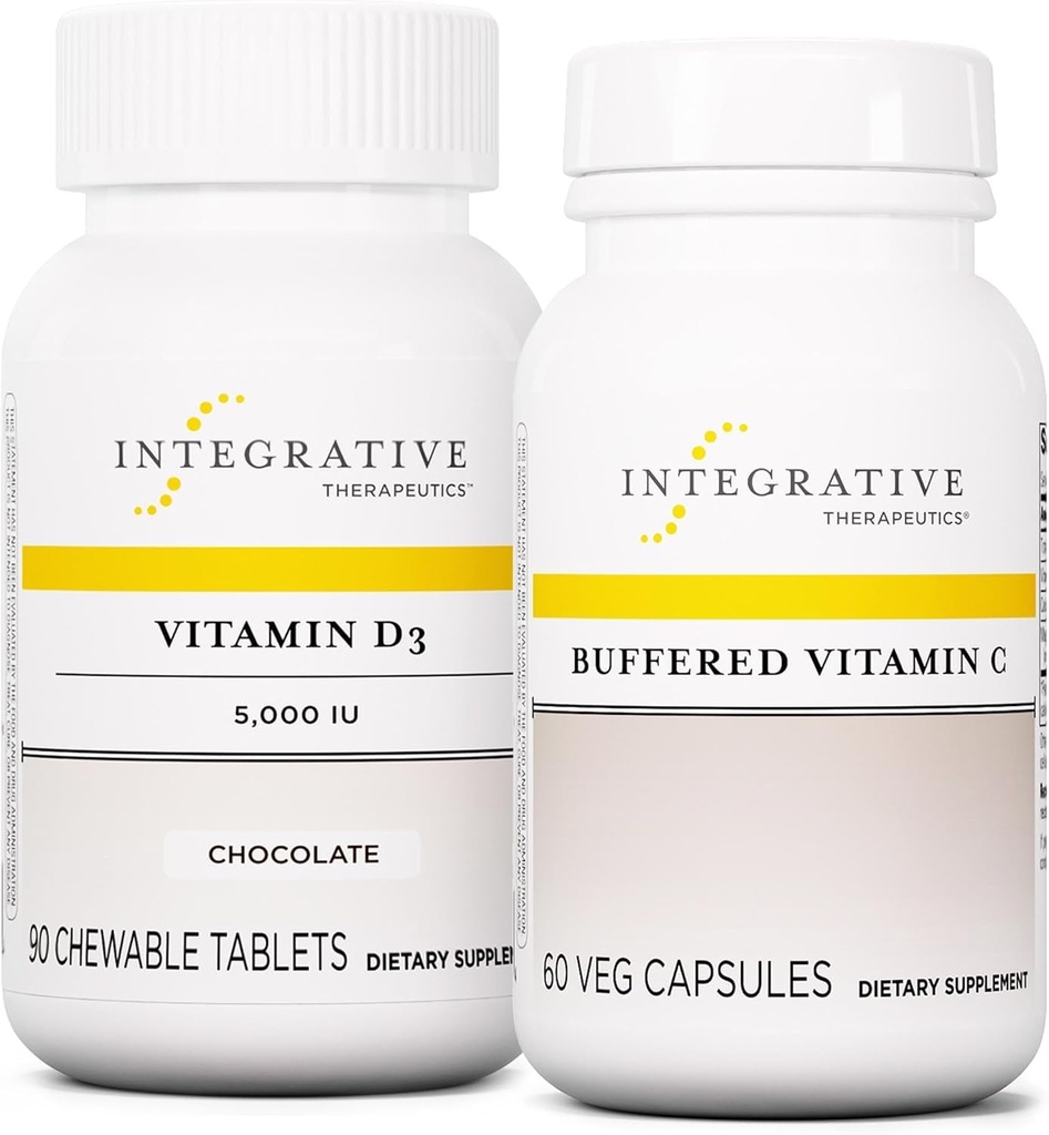 Integrative Therapeutics Bundle עם ויטמין C 1000 מ"ג, 60 קפסולות ווויטמין D3125 mcg, 90 צ'יפות - ויטמין C לתמיכה אנטי-חמצן * - ויטמין D3 לתמיכה בבריאות*