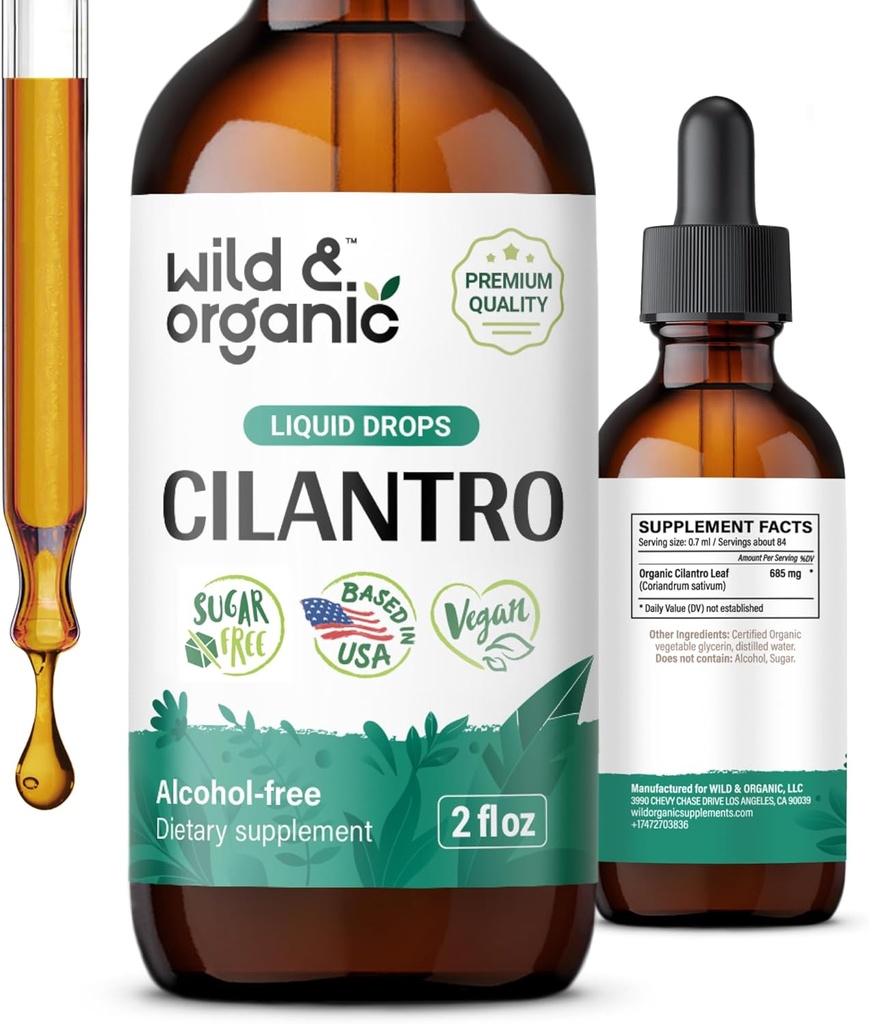Wild & אורגני Cilantro טיפות - Detoxse עם תוסף Cilantro נוזלי - Coriander Leaf לחלץ Tincture - טבעוני, סוכר ואלכוהול חינם - 2 oz