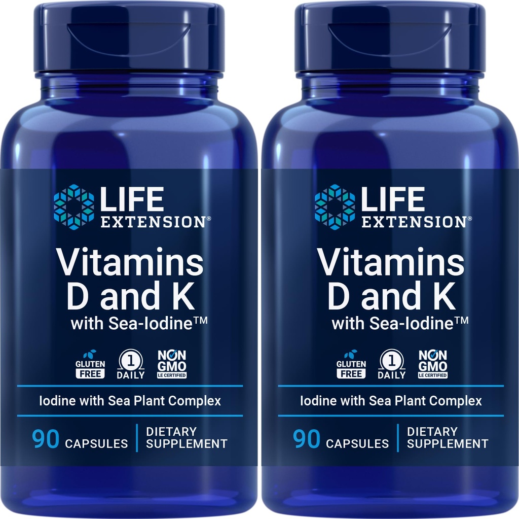 החיים מרחיבים ויטמין D ו-K עם Sea-Iodine, 90 קפסולות