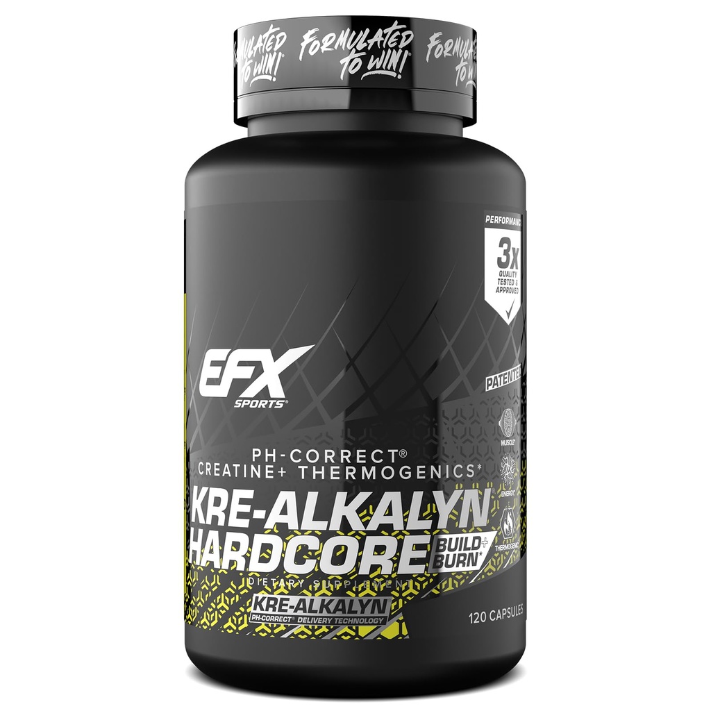 EFX Sports Kre-Alkalin Bra | Thermogenic pH תיקון Creatine Monohydrate גלולת גלולה תוספת אנרגיה וכוח לפני העבודה | 40 משרתים, 120 קפסולות
