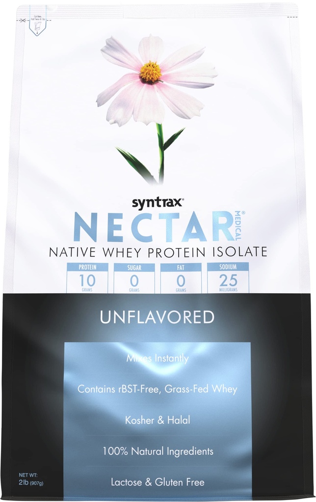 Syntrax Nutrition Nectar Medical, All Natural Whey Protein Isolate, Unflavored, 2 lbs. (2 פאונד, Unflavored)