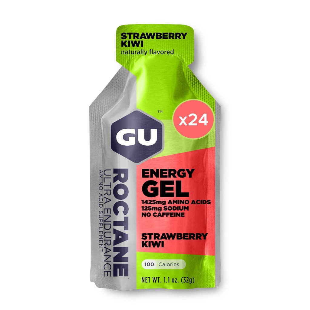 אנרגיית GU רוקטהאן Ultra Endurance Gel, טבעונית, Gluten-Free, כשרה, ותזונה ללא חלב על- The-Go Sports Nutrition for Running, Biking, Hiking או Skiing, Strawberry קיווי (24 Packets)