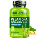 NATURELO טבעוני DHA - אומגה 3 שמן מאלגה - תוספת למוח, לב, משותף, בריאות העין - מספק חומצות שומן חיוניות עבור נשים וילדים - משלימה ויטמינים טרום לידתי - 120 Softgels