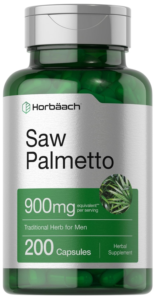 Horbaach Saw Palmetto Extract; 900 מ"ג | 200 קפסולות | Non-GMO ו- Gluten Glu Formula חינם | תוספת צמח מסורתי | מתוך Saw Palmetto Berries