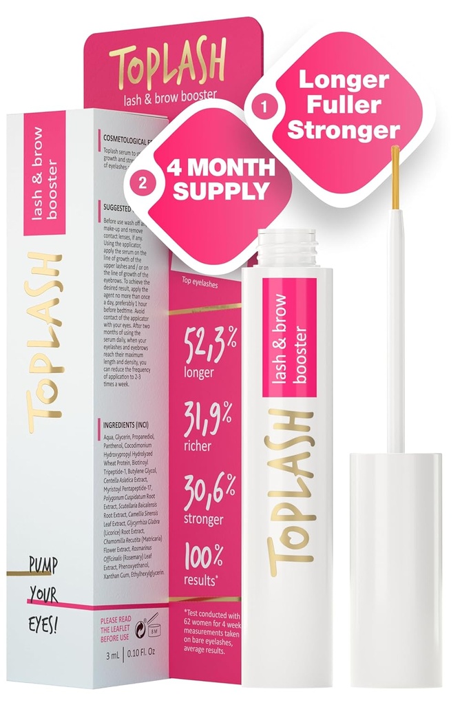 TopLASH Eyelash growth Serum - פורמולה חדשנית עבור Longer, Thicker, Fuller Brows & Lashes - טבעי, Cruelty-Free & Hypoallergenic - 0.10 fl.oz.