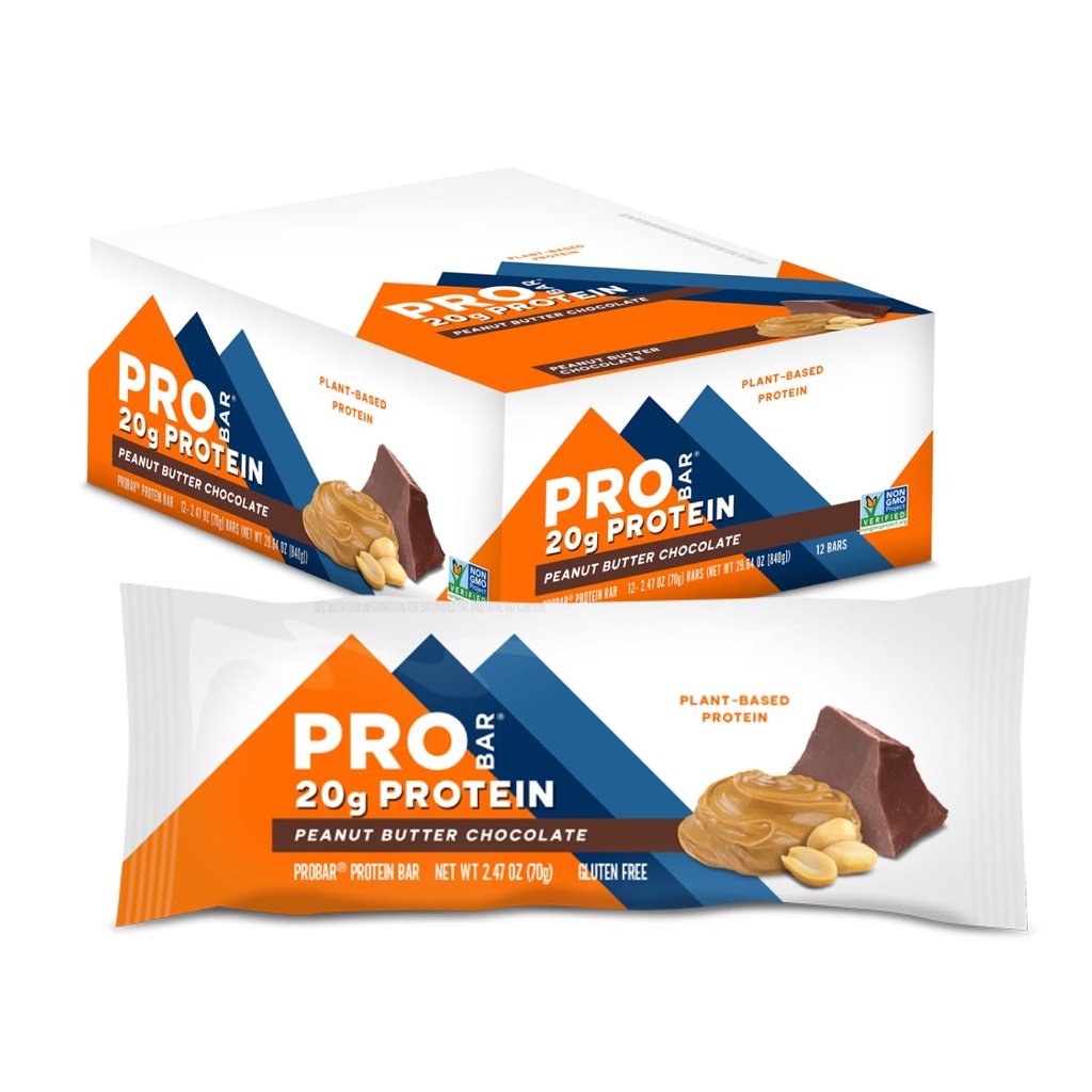 PROBAR – ProTEIN Bar, Peanut Butter Chocolate, non-GMO, Gluten-Free, Healthy, Plant-based, Whole-Food Ingredients, Natural Energy (12 Count)
