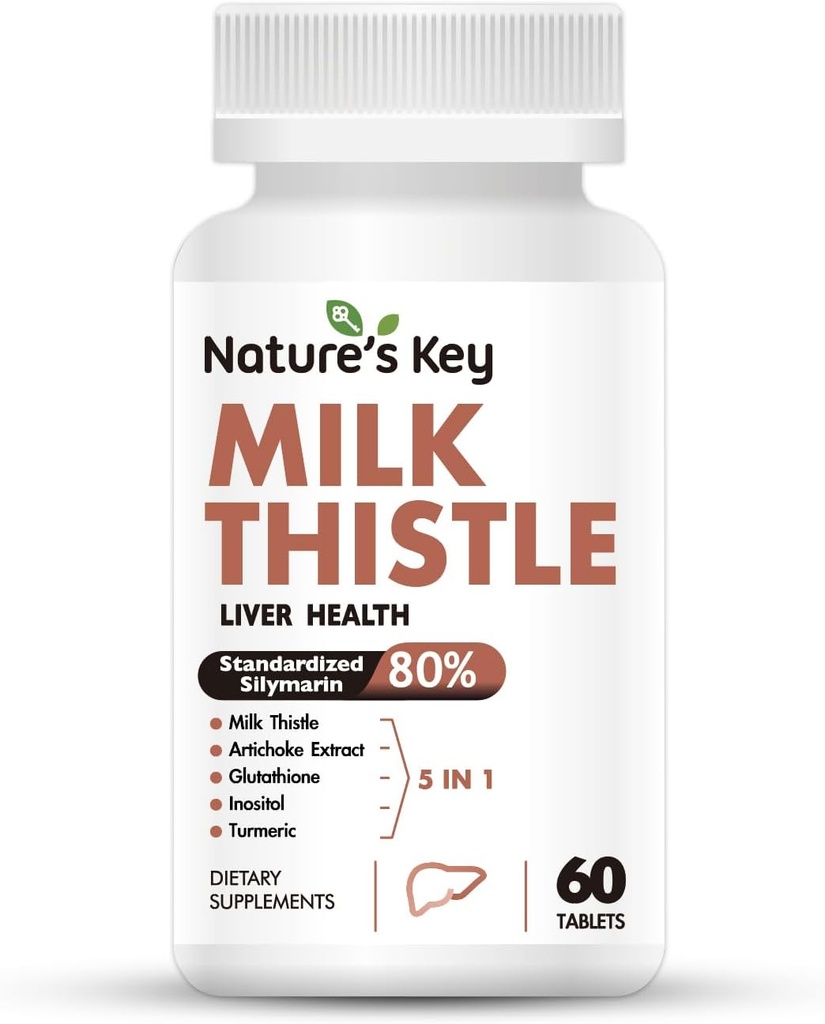 חלב המפתח של הטבע אורך 500 מ"ג Liver תוסף,30:1 חיזוק 80% Silymarin | 5 ב-1 Liver ניקוי Detox & תיקון פורמולה עם Artichoke, Glutathione, Inositol & Turmeric Tablet