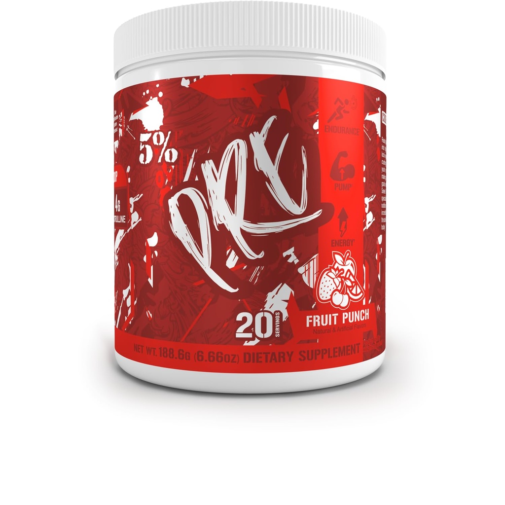 5% תזונה קוד Red Series Pre Workout אבקה לגברים ונשים | אנרגיה, משאבה, כוח, סינתזת חלבונים והתמקדות | 300 מ"ג קפאין, L-Citrulline, Glycerol, טאורין, Alpha GPC, Huperzine (Fruit Punch)