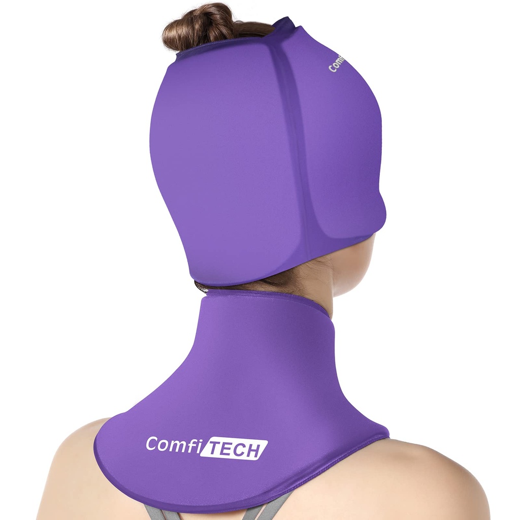 ComfiTech Cold Cap and Neck Ice Pack Wrap Gel Combo, חבילת טיפול עבור Head ו Cervical, Purple