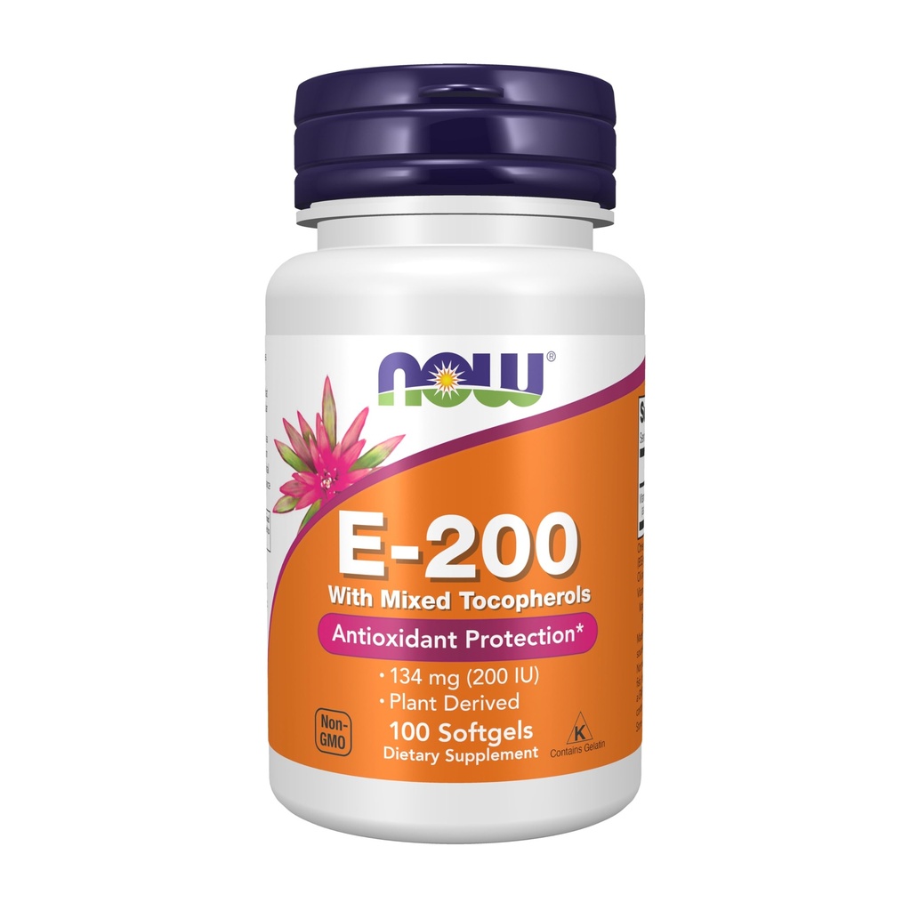 תוספי מזון עכשיו, ויטמין E-200 IU מעורב Tocopherols, Antioxidant Protection *, 100 Softgels