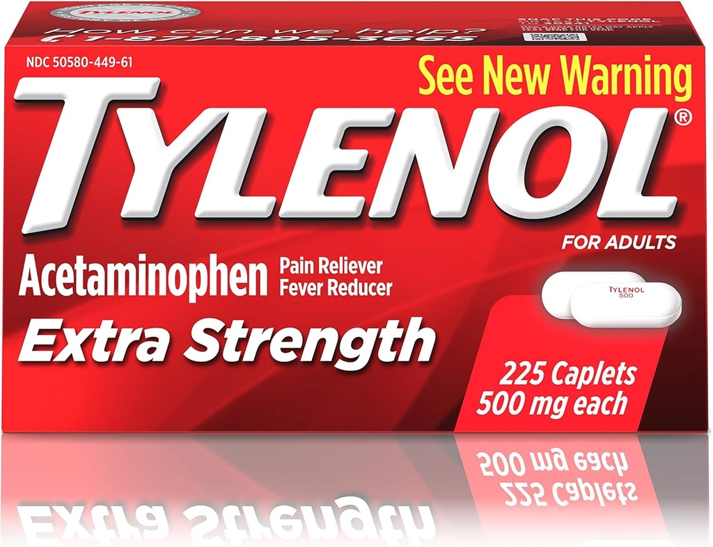 Tylenol תוספת כוח קפטונים עם 500 מ"ג Acetaminophen, כאב Reliever & Fever צמצם, עבור כאבי ראש, כאבי גב ו Menstrual כאב הקלה, 225 ct