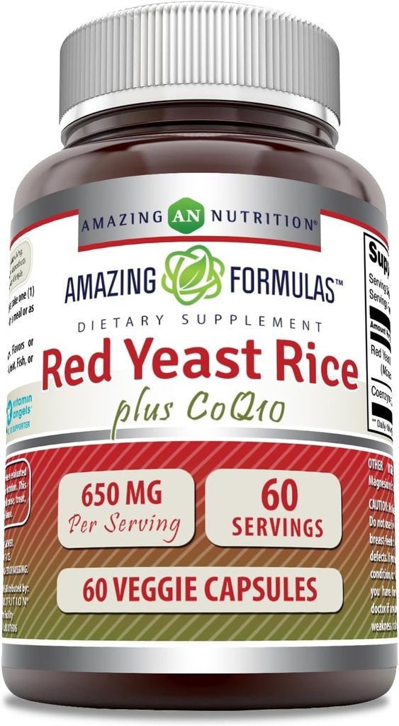 פורמולה מדהימה של Yeast רייס 600 Mg Plus Coq10 50 Mg | Veggie קפסולות תוסף | Non-GMO | Gluten Free | Made in USA (60 Count)