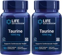 Life Extension Turine, Pure Tairine Amino Acid תוסף, Heart, Liver and Brain Health, Longevity, השרירים והאימון, 1000 מ"ג מנה, non-GMO, Gluten-Free - Two Pack - 90 קפסולות צמחוניות x 2