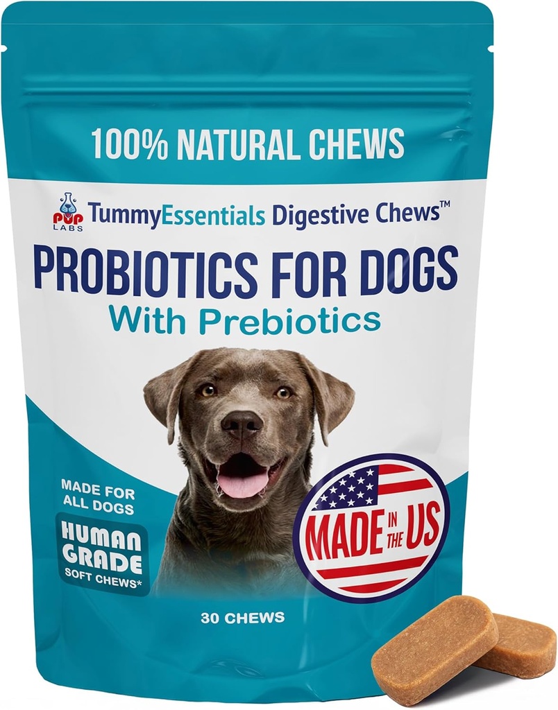 Tummy Essentials Probiotic Chews for Dogs, תומך ב- Gut Health for Dogs and Firm Stools, Helps Eliminate Digestive Dysfunction, כלב פרוביוטיקה מיוצר בארה"ב, 30 צ'אדות