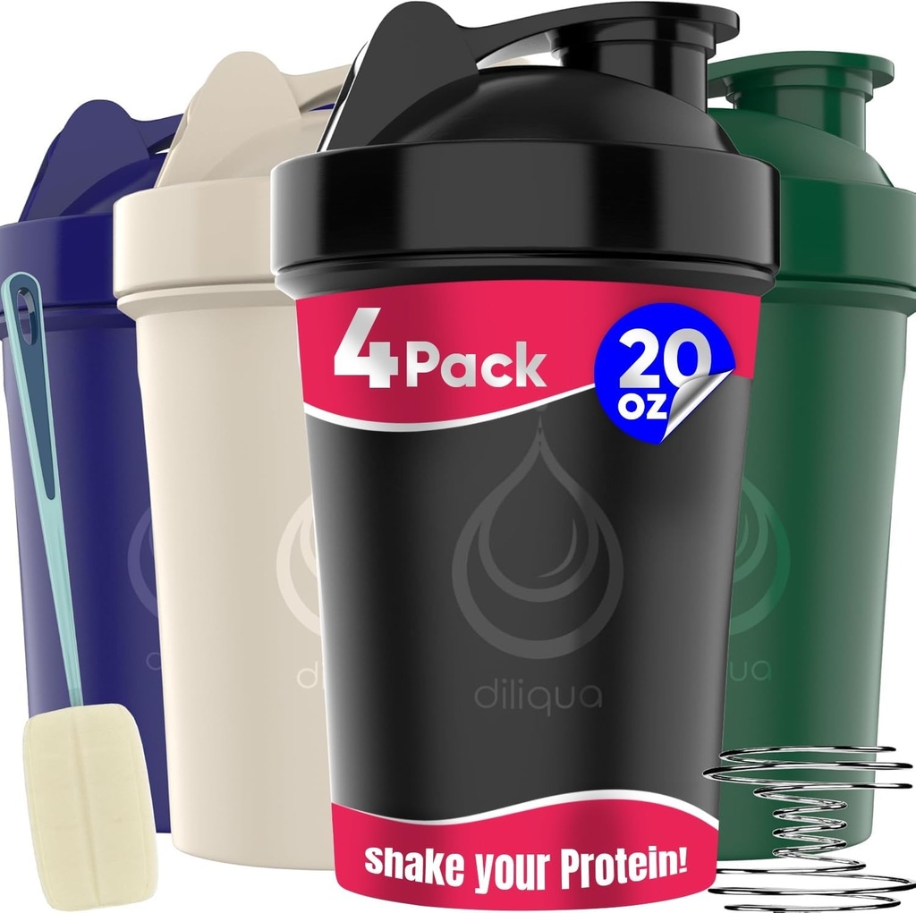 4 PACK, 20 oz Shaker Bottles with Wire Whisks למיקסים חלבון | Leakהוכחה בלנדר שרקר בקבוק Pack | BPA-Free & Dishwasher Safe | Shaker Bottle | Shaker Cups