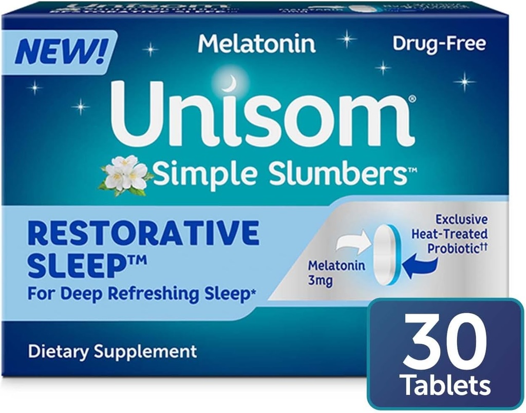 Unisom Simple Slumbers Restorative Sleep Tablets 30Count, Melatonin 3 מ"ג