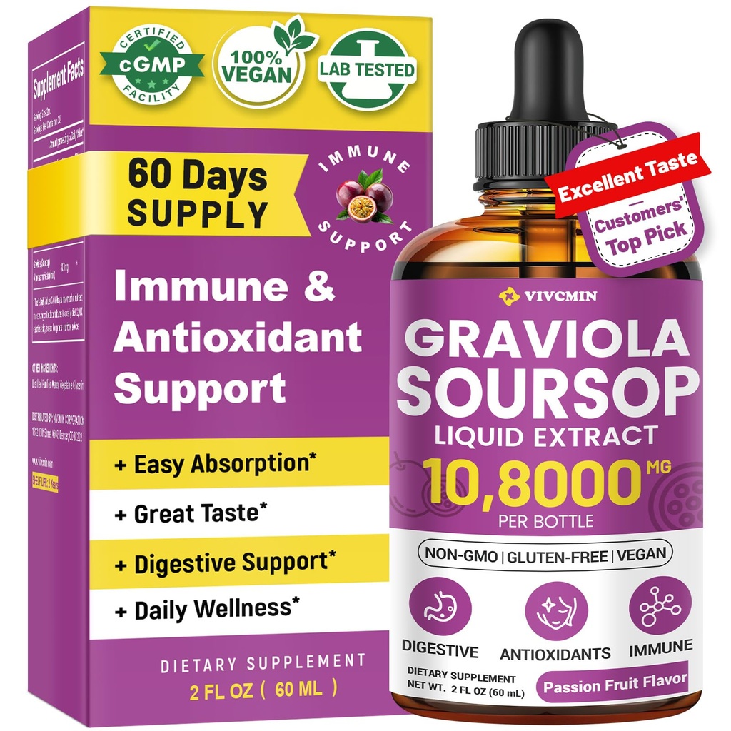 Graviola Soursop Leaf נוזל - Soursop Bitters נוזל, תמיכה Immune, להירגע, Liver ושינה, סוכר & אלכוהול חינם, גבוה Absorbable פורמולה, תשוקה פירות פלאמור, 2 Fl Oz Oz