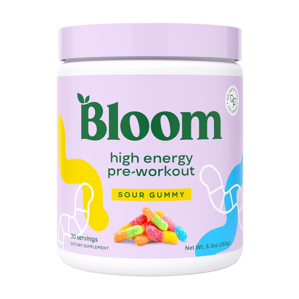 Bloom Nutrition High Energy Pre Workout אבקה, Amino Energy with Beta Alanine, גינזנג ול L Tyrosine, אבקת Caffeine טבעית מפלט תה ירוק, סוכר חינם & Keto שתו תערובת (Sour Gummy)