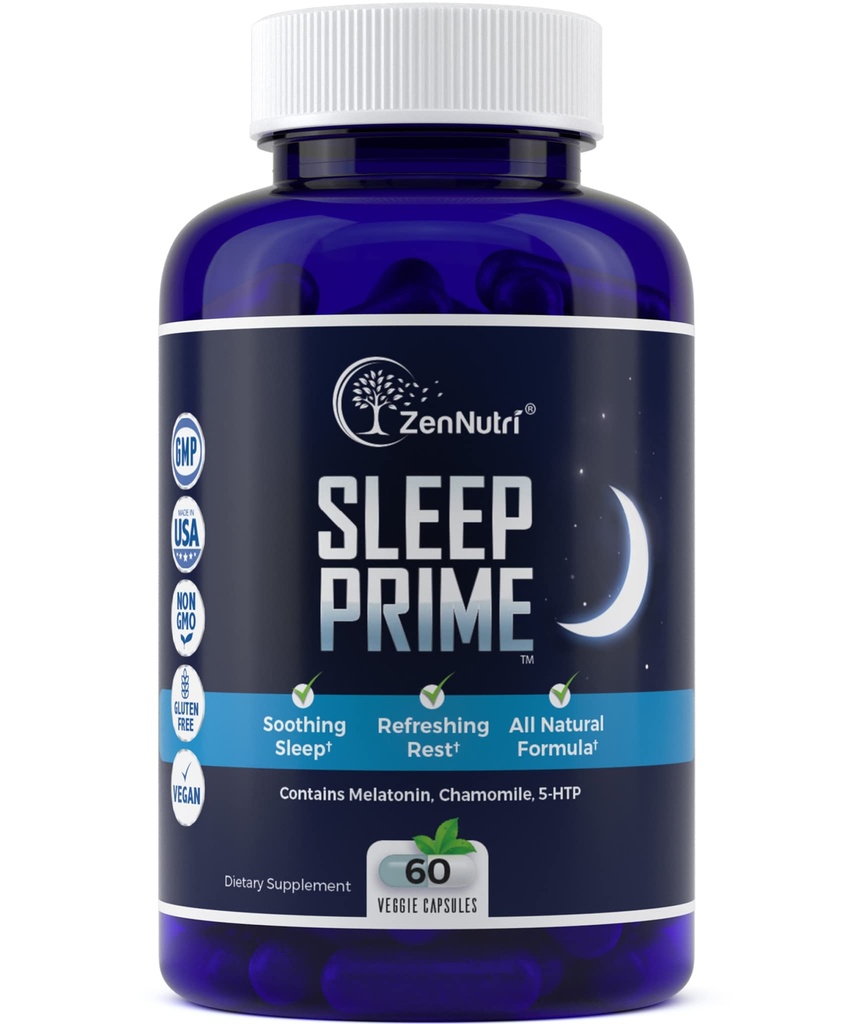 Sleep Prime Natural Sleep Aid for Adult אקסטרה Power - Deep Sleep Supplement - Herbal Sleep Pill - Stress Relief - Melatonin, GABA - 60 Veggie caps