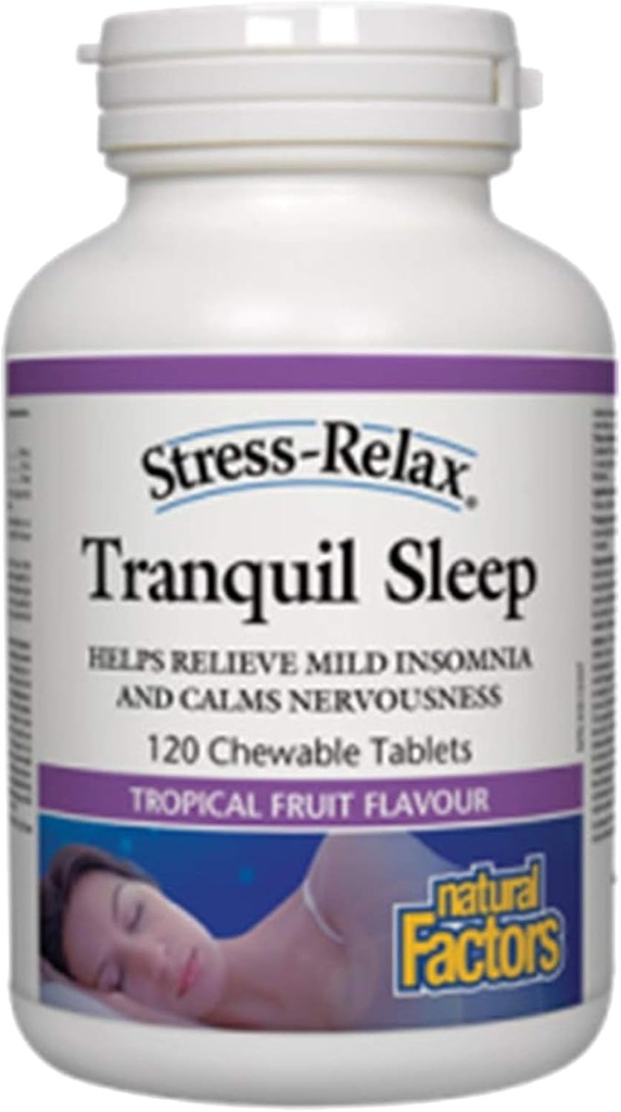 Stress-Relax Chewable Tranquil Sleep by Natural Factors, Sleep Supplement, Tropical Fruit Flavor, 60 טבליות