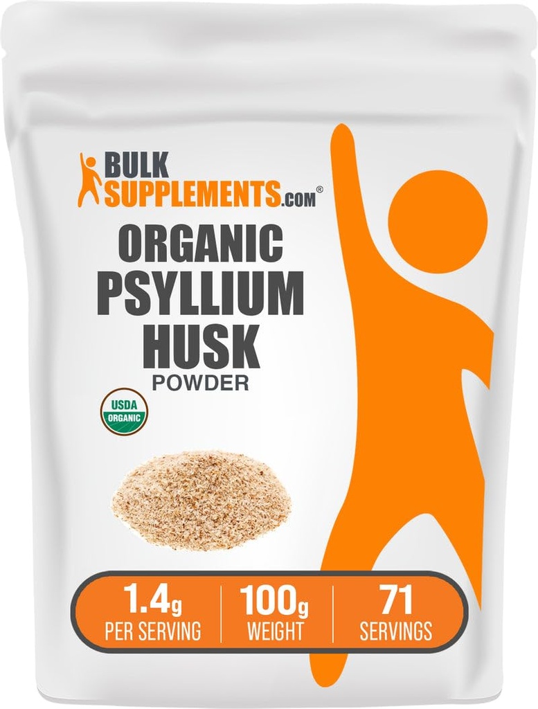 BulkSupplements.com אורגני Psyllium Husk אבקת - Psyllium Husk אבקת עבור Baking, סיבים תוספת - Gluten Free, 1.4g לשרת, 100g (3.5 oz) (Pack של 1)