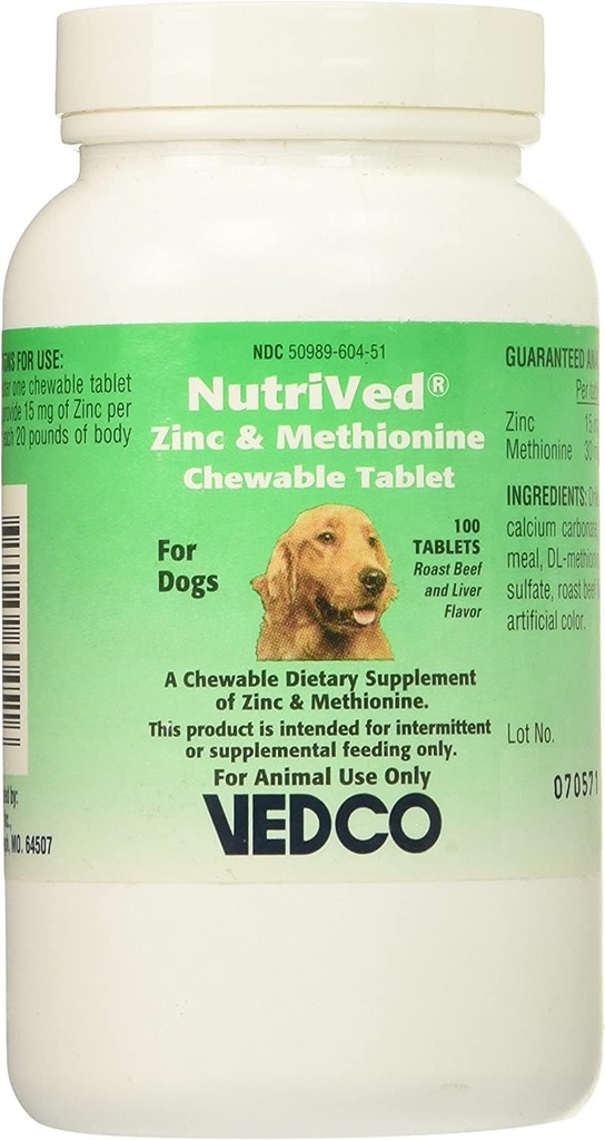 טבליות תזונתייםVed Zinc & Methionine Chewable לכלבים (100ספירה)