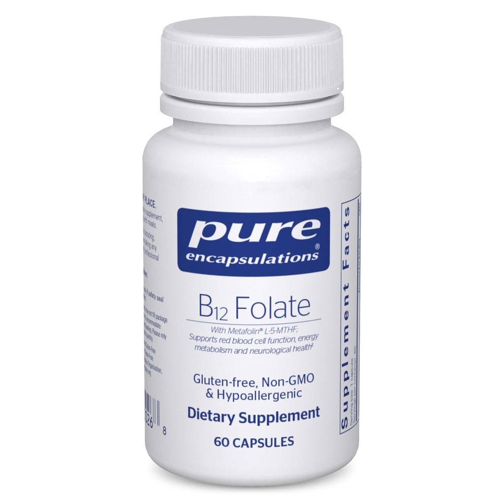 Pure Encapsulations B12 Folate - תוספת אנרגיה לתמיכה Nerves, אנרגיה metabolism ותמיכה קוגניטיבית * - עם ויטמין B Folate כמו Metafolin - 60 קפסולות