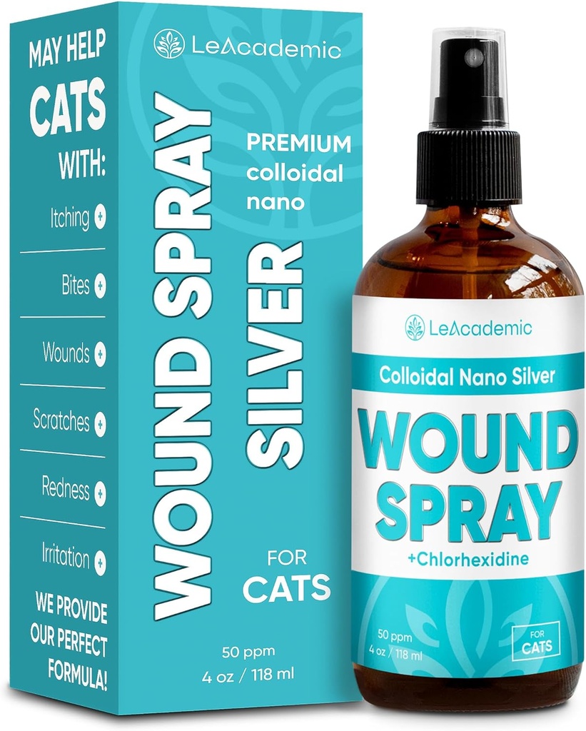 Cat Wound Care Spray הוא מושלם עם Cat Cone | ננו Silver + Chlorhexidine in theקומפוזיציה | Bites, שריטות, Redness, Irritation, ו-Sutures לאחר ניתוח | 4 Ozhexidine in theקומפוזיציה