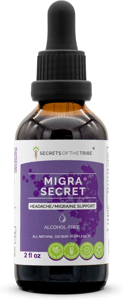 סודות השבט - Migra Secret, Headache/Migraine Support, Herbal תוסף Band Drops אלכוהול-Free Liquid Extracts (2 fl oz)