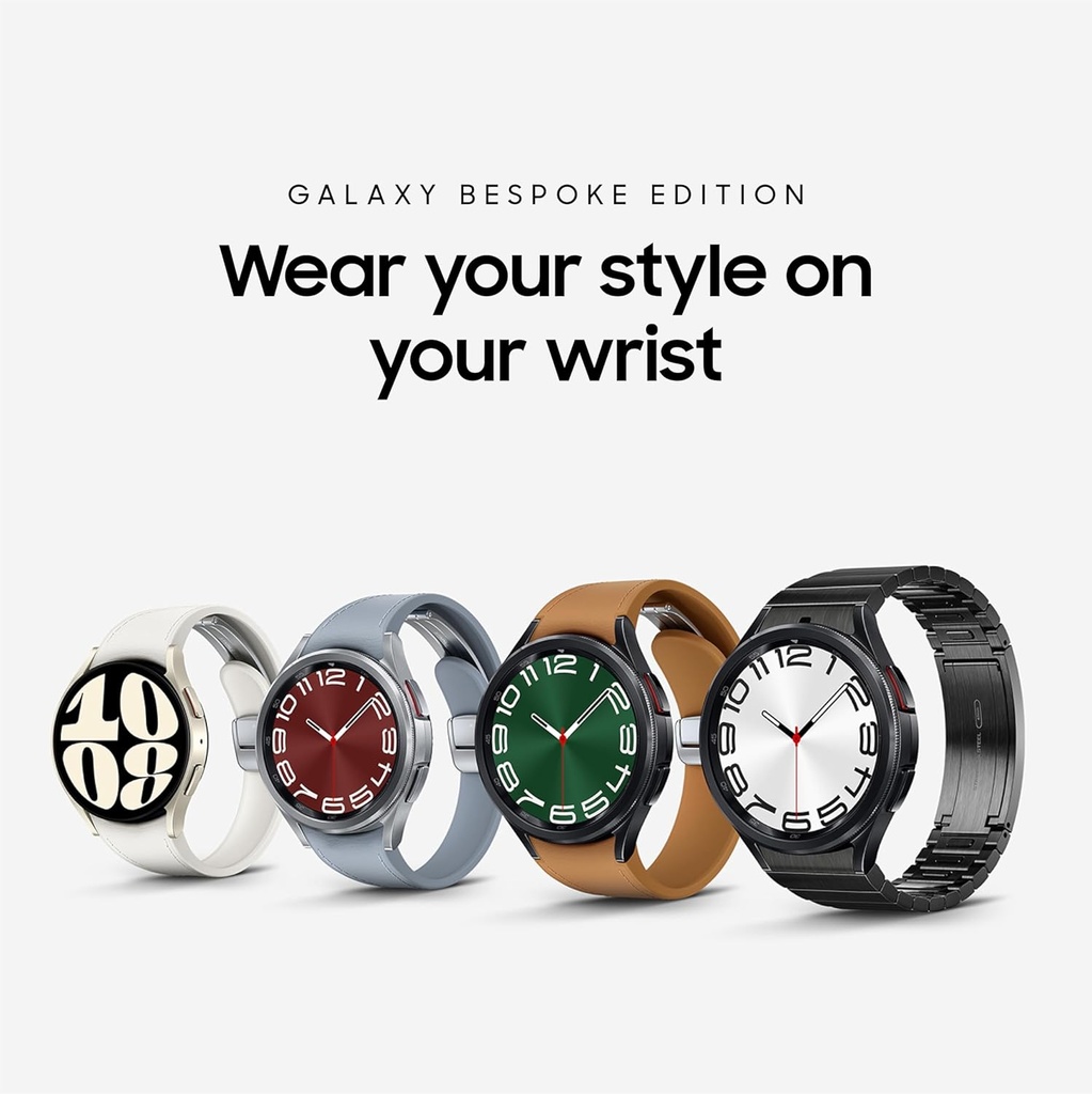 SAMSUNG Galaxy Watch 6 Bespoke Edition 47mm בלעדי Bluetooth Smartwatch, בריאות, כושר, שינה, HR Tracker, שיפור סוללה, Sapphire Crystal Glass, US Version, Black D-Buckle Band, Camel Hybrid