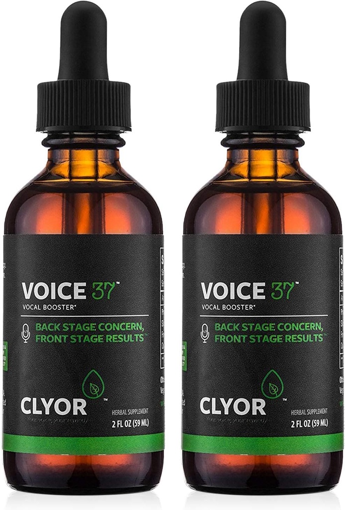 CLYOR Voice37 - Sings Voice Remedy - 2 Pack All Natural Herbal Voice Booster Formula to Lubricate Soothe ו Relieve Hoarseness יבש גרון - שיפור Singing ודיבור - 2 oz - VOICE37