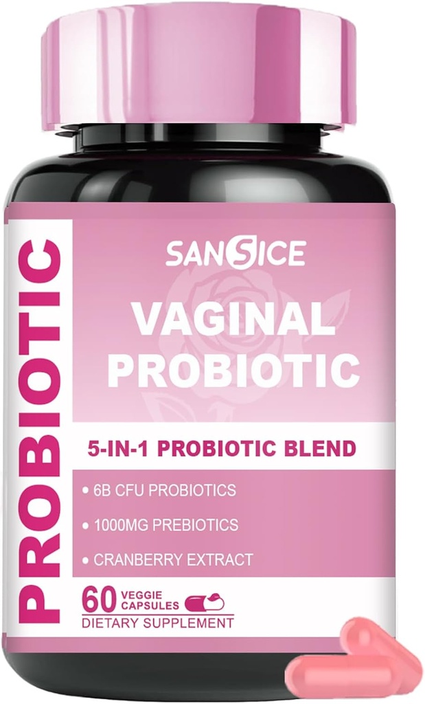 תוסף Probiotics עבור נשים, 70 מ"ג נשים V-Probiotic Band(6B CFU), Lactobacillus עם Prebiotic & Cranberry לחלץ עבור Vaginal Odor, pH Balance, אורגני Prebiotic תוסף (60 קפסולות)