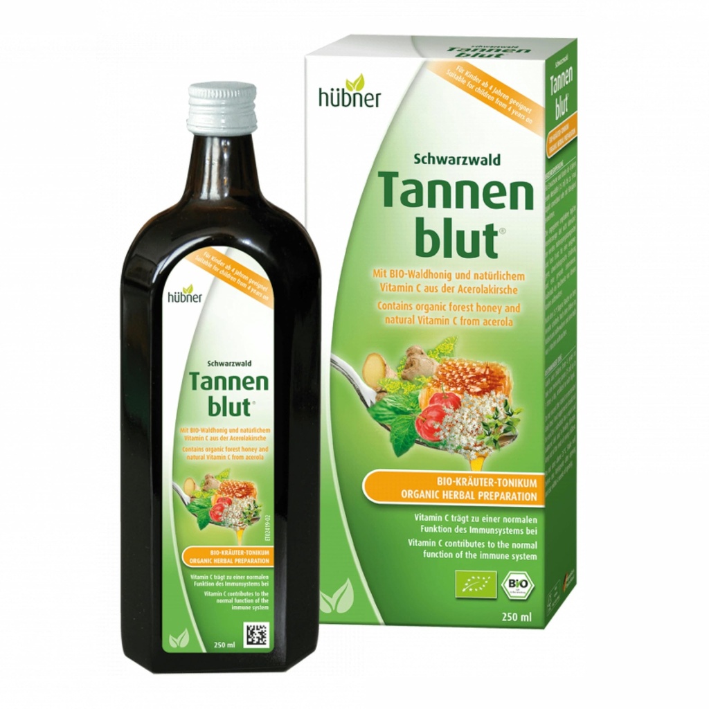 Hubner Tannenblut Organic Herbal הכנה, Honey Cough Syrup, Cold and Sore גרון תמיכה, Soothing Relief, ויטמין C תוסף למבוגרים ולילדים 4 ומעלה, כשר ואלכוהול חינם, 250 מ"ל