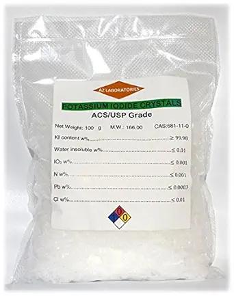 Potassium Iodide, USP רמה 100 גרם. אבקת Crystals