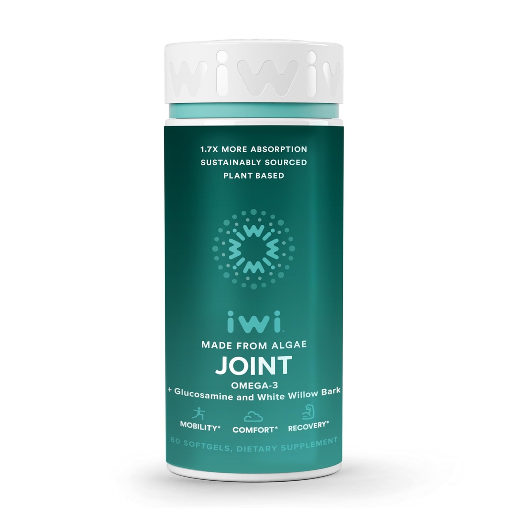 Iwi Life Joint אומגה 3, 60 Softgels (30 משרתים), אלגה אומגה 3 המבוססת על צמחים עם Glucosamine, Mobility Support Dietary, קריל & Fish שמן אלטרנטיבי, No Fishy Aftertaste