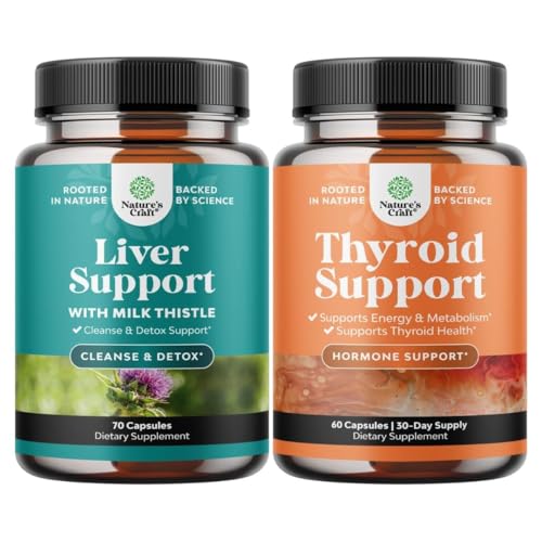 Bundle של Liver ניקוי של Detox & תיקון פורמולה ואת Herbal Thyroid תומך המורכבות - עם חלב זהה דנדלון שורש Turmeric ו Artichoke - Mood Enhancer Energy Supplement for Thyroid Health