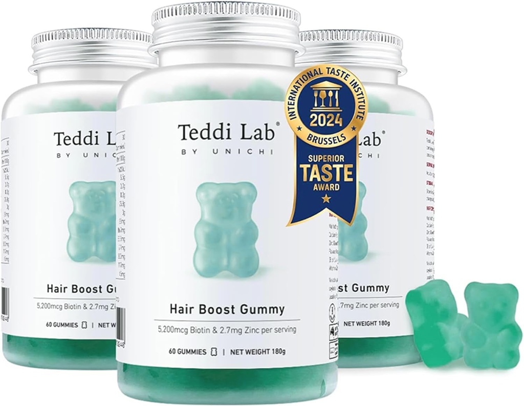 Unichi Hair growth Gummies 3Pack, 5200mcg Biotin פורמולה עם Zinc, Pantothenic Acid ו ויטמין A, C, E for Stronger and Thicker Hair for Women, ( Count180)