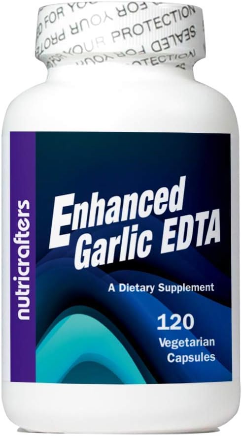 Enhanced Garlic EDTA 120 קפסולות - 1000 מ"ג High Potency Calcium Disodium EDTA Formula - No Magnesium Sterate or אלומיניום Containing Zeolite - 1 בקבוק של 120 קפסולות