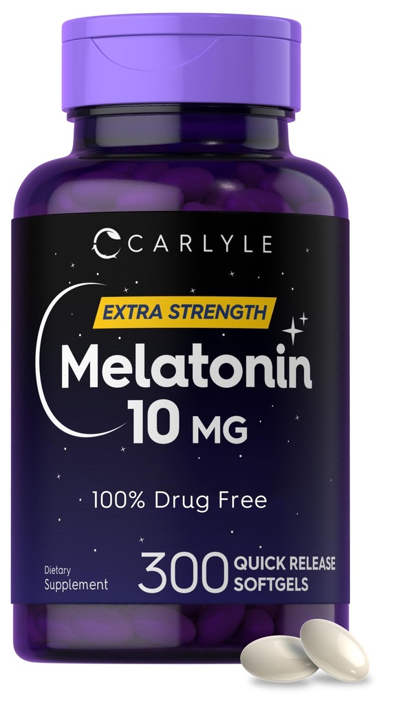 קרליל מלטונין 10 מ"ג | 300 Softgels | תוספת תמיכה עבור מבוגרים | Non-GMO, Gluten Free Supplement
