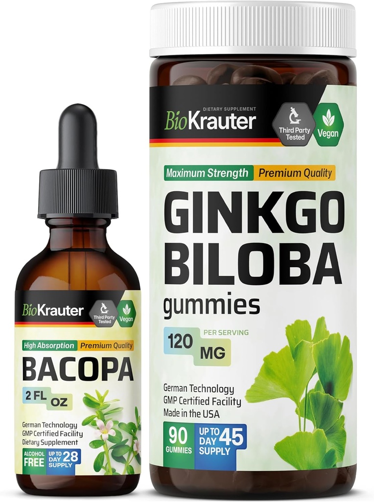 BIO KRAUTER Bacopa Tincture 2 Fl. Oz. & גינקו בילובה 90 חניכיים