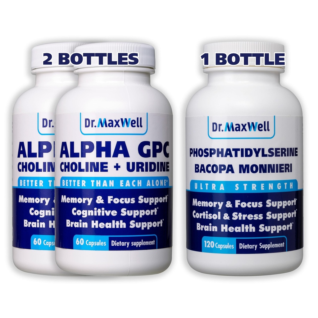 אלפא GPC & Uridine 2X 60 קפסולות + Phosphatidylserine & Bacopa 1x 120 קפסולות, 2 חודשים אספקה