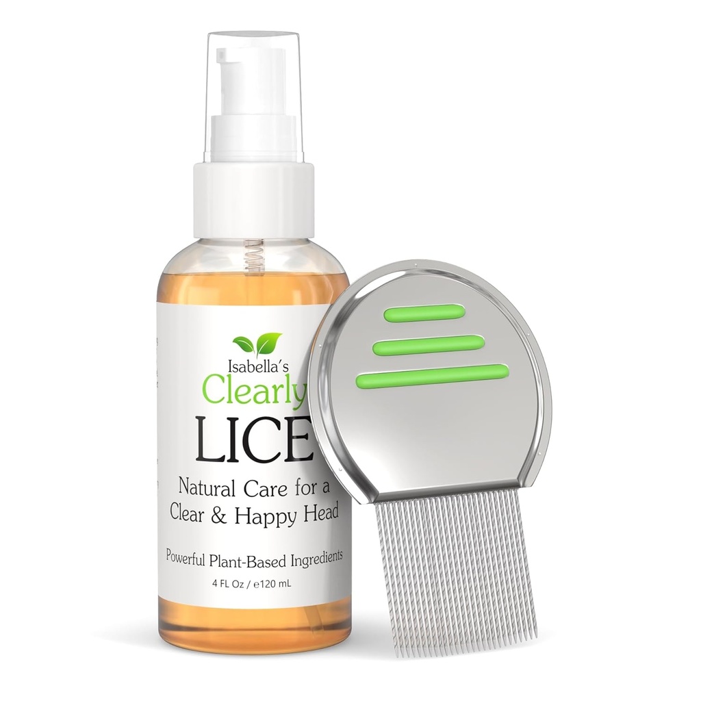 שמן ה-LICE של איזבלה, תערובת של שמנים טבעיים ובסיסיים | שמן ססלפ לא רעיל עבור Lice ו Nits עם Metal Nit Comb (כולל) | Neem, Rosemary, Cedarwood | למבוגרים ולילדים | Made in USA