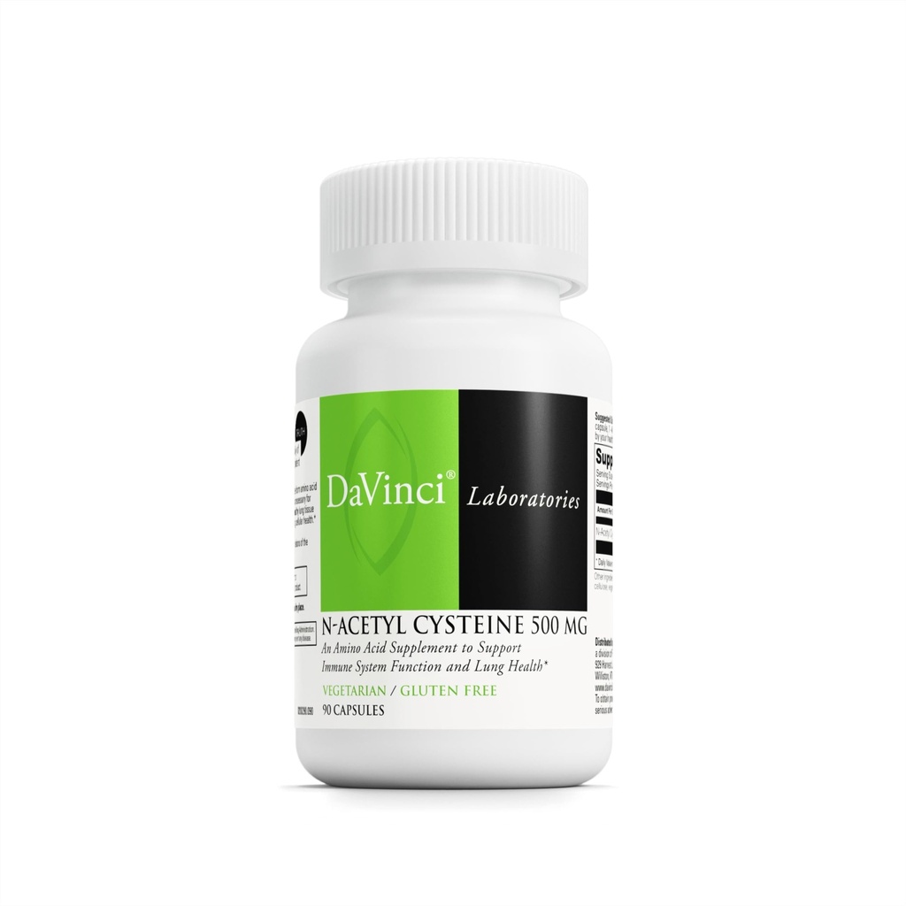 DAVINCI מעבדות - N-Acetyl Cysteine 500 מ"ג - תוספת Amino Acid לתמיכה בתפקוד מערכת החיסון ובריאות Lung - Vegetarian, Gluten-Free - 90 קפסולות