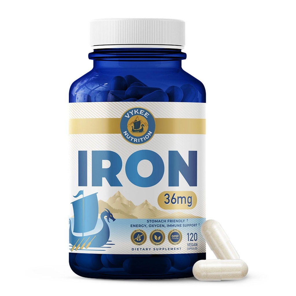 תוספת ברזל - 36 מ"ג ברזל (כמו Bisglycinate) | High Absorption, Gentle On Stomachs | טבעוני, non-GMO | תמיכה באנרגיה, Immune Health & Red Blood Cellation