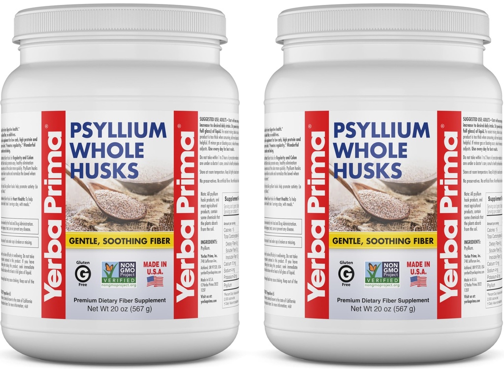 Yerba Prima Whole Psyllium Husk סיבים תוספת 20 oz (Pack of 2) - טבעוני, Gluten Free, non-GMO