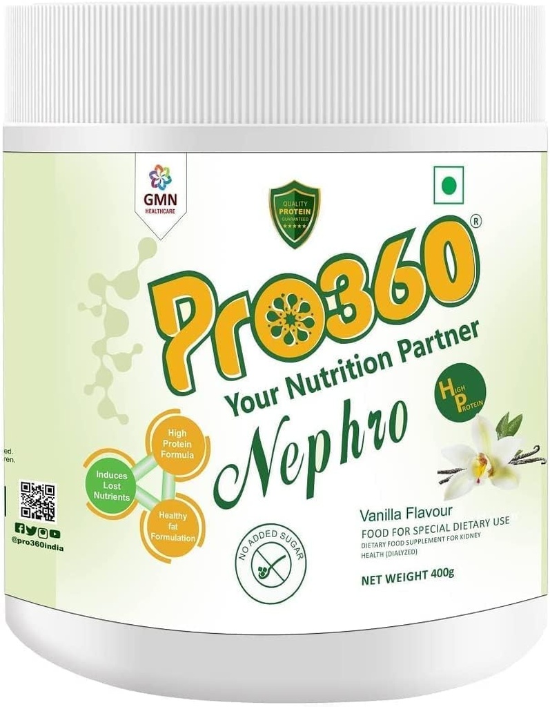 Nephro HP - Dialysis Care Nutritional חלבון שתייה (Vanilla Flavour) לא הוסיף סוכר, תוספת תזונתית מיוחדת עבור Kidney / Renal Health, 400 Gm