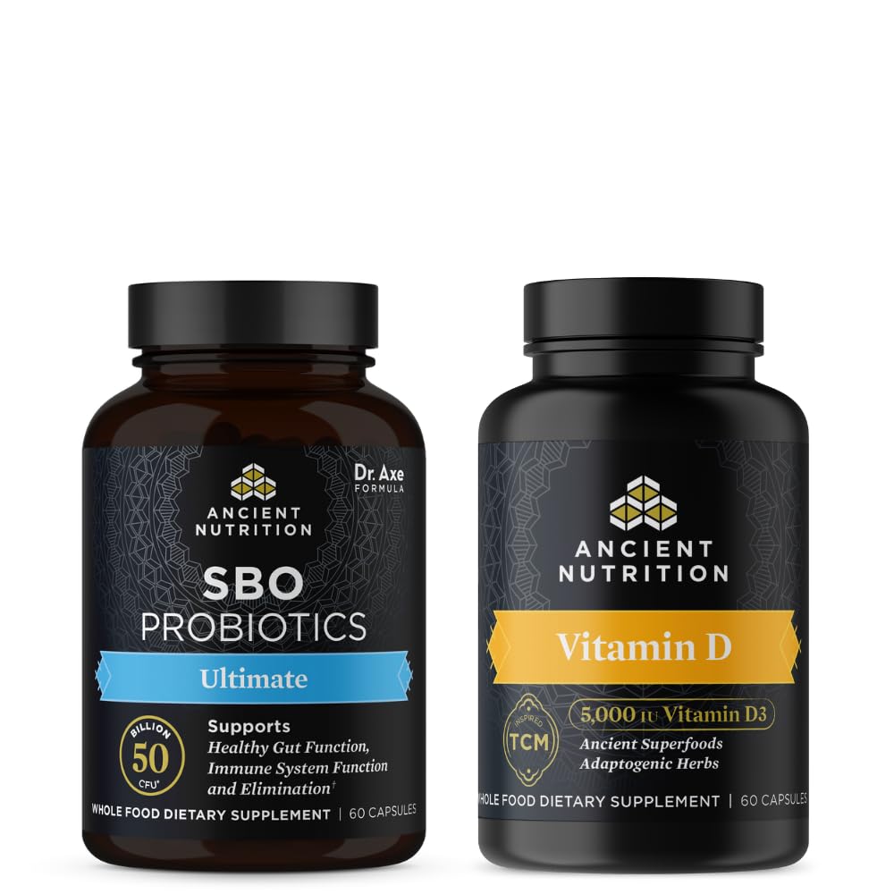 תזונה עתיקה SBO Probiotics קפסולות, Ultimate, 60 Count + ויטמין D כמוסות, 90 Count