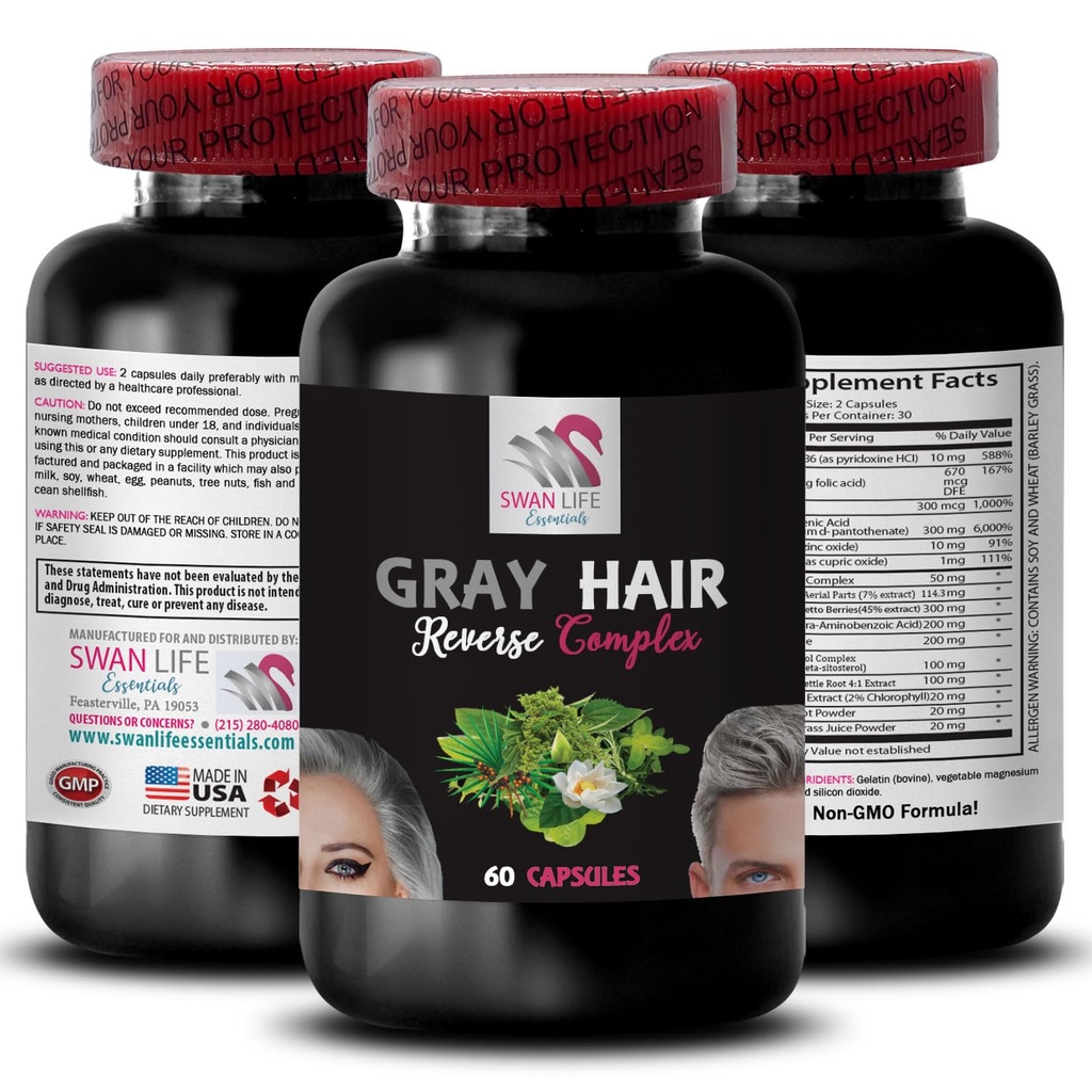 Plant Sterol Complex - GRAY HAIR REVERSE - lush hair, radiant sheen, hair sparkle, revitalizing formula, youthful tone, hair rejuvenator, hair brilliance, natural hair color 1 Bottle 60 Capsules