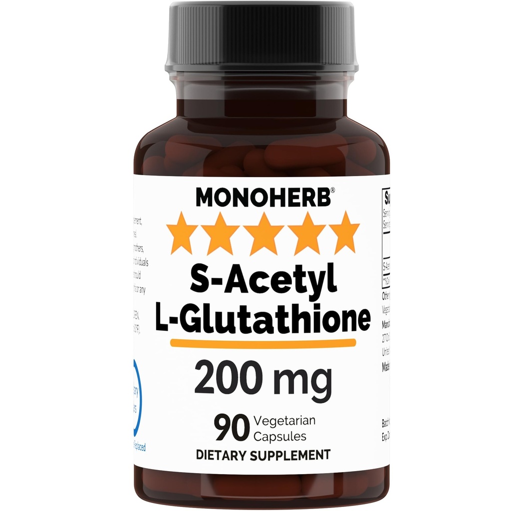 MONOHERB S-Acetyl L-glutathione 200 מ"ג - 90 קפסולות צמחוניות