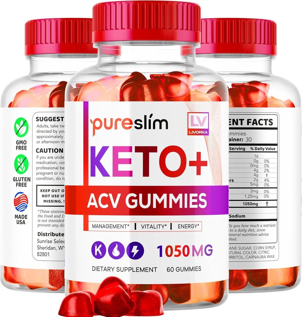 3 Pack - PureSlim KetoACV Gummies 1050, תוספת מתקדמת פורמולה, 180 מסטיק במשך 3 חודשים